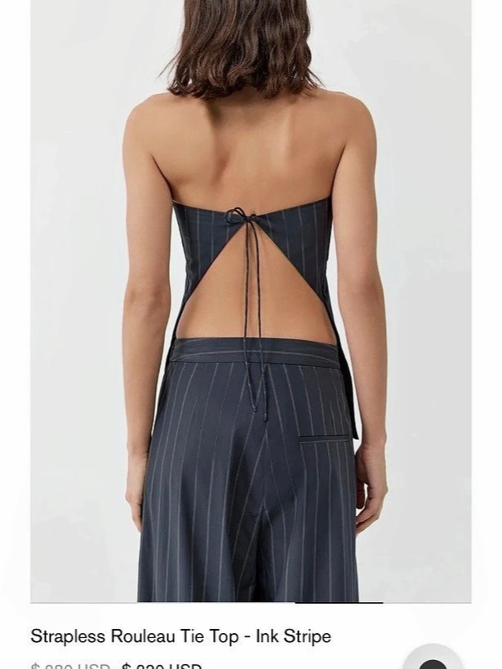 St. Agni Strapless Roleau Tie Top Striped Tie-Back Top in Black & White XS NWT - Picture 3 of 6
